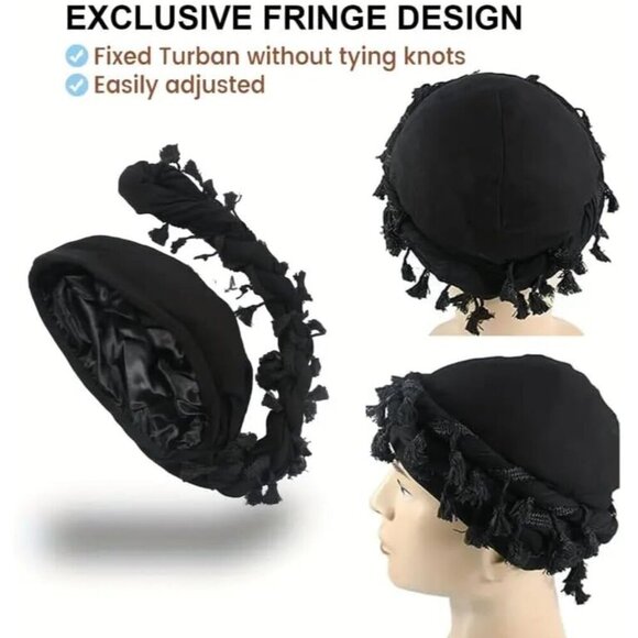 Women’s Satin Lined Halo Turban Fiber Long Tail Head Wrap for Any Hairstyle main image 4